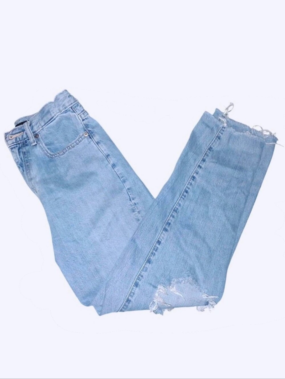25" | Uniqlo blue soft denim high-waisted straight leg distressed jeans